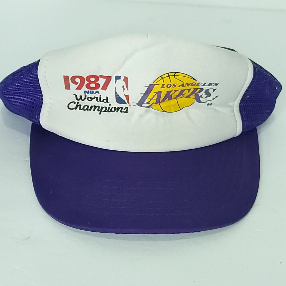 Los Angeles Lakers 1987 NBA World Champion Snapback Mesh Foam Trucker Hat Purple